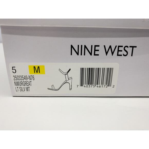 Nine West Dark Silver Metallic Urgreat Square Toe Leather Ankle Strap Sandals 5 - Picture 12 of 14